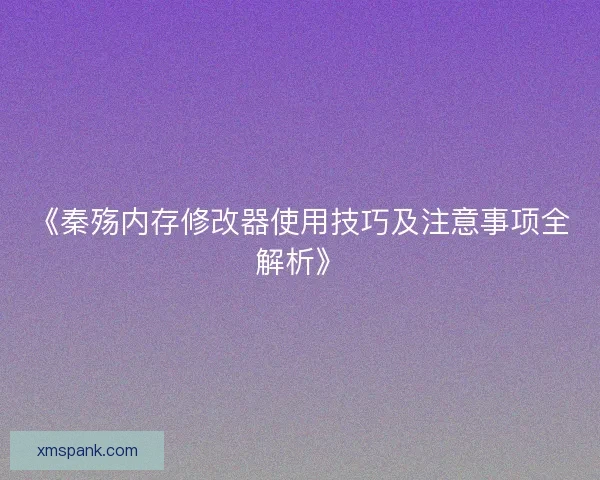 《秦殇内存修改器使用技巧及注意事项全解析》
