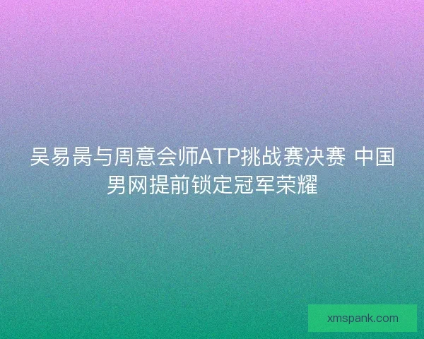 吴易昺与周意会师ATP挑战赛决赛 中国男网提前锁定冠军荣耀