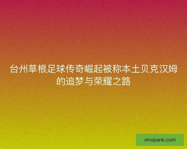 台州草根足球传奇崛起被称本土贝克汉姆的追梦与荣耀之路